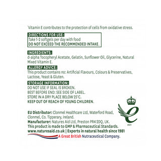 Natures Aid Vitamin E 400iu - Back