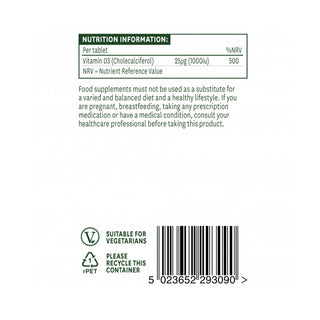 Natures Aid Vitamin D3 1000iu (25 ug) High Strength, 90 tablets