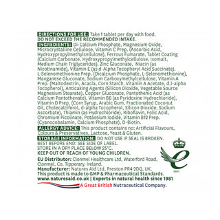 Natures Aid Complete Multi-Vitamins & Minerals - Back