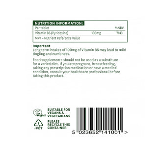 Natures Aid Vitamin B6 (Pyridoxine) 100mg, 100 tablets