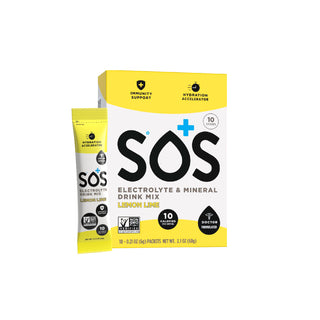 SOS Lemon Lime Hydration Electrolyte Drink Mix Sticks, 10 Pack | Boost Energy, Metabolism | Immunity Support