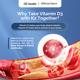 Oz Health Vitamin D3 + K2 60 Veg Capsules | Strong Bones & Heart Support | Improves Calcium Absorption