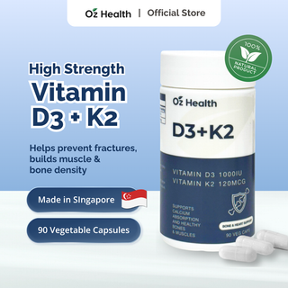 Oz Health Vitamin D3 + K2 60 Veg Capsules | Strong Bones & Heart Support | Improves Calcium Absorption