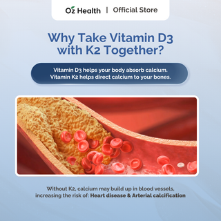 Oz Health Vitamin D3 + K2 60 Veg Capsules | Strong Bones & Heart Support | Improves Calcium Absorption