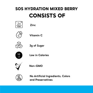 SOS Kids Mixed Berry Hydration Electrolyte Drink Mix Sticks, 10 Pack | Boost Energy | Immunity Support | Digestion