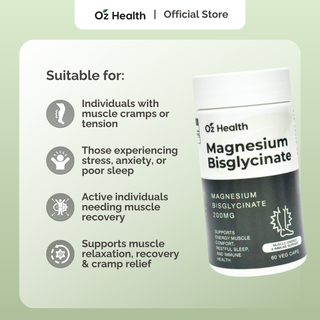 Oz Health Magnesium Biglycinate 60 Veg Capsules | Supports Muscle Cramps, Stress & Sleep