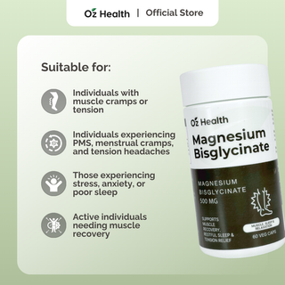 Oz Health Magnesium Biglycinate 60 Veg Capsules | Supports Muscle Cramps, Stress & Sleep