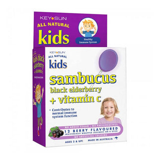 Key Sun Kids Sambucus Black Elderberry + Vitamin C Lollipops, 12 sticks